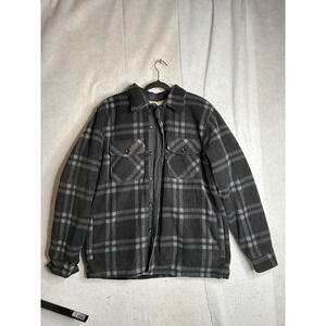 Maxxsel Mens Plaid Fleece Sherpa Lined Shirt Jacket Black Grey Size M Zip Up